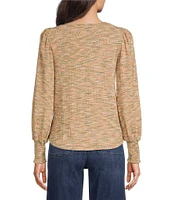 Democracy Knit Printed V-Neck Long Sleeve Twisted Hem Top