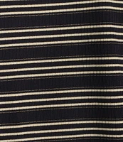 Democracy Knit Stripe Lace up Yoke Detail Scoop Neck 3/4 Sleeve Top