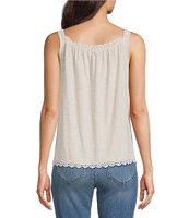 Democracy Paisley Embroidered Ruched Square Neck Sleeveless Tank