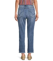 Democracy Petite Size #double;Ab#double;solution® High Rise Embroidered Straight Slim Leg Fray Hem Jeans