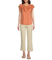 Democracy Petite Size #double;Ab#double;solution High-Rise Kick Flare Leg Side Slit Hem Cropped Jeans