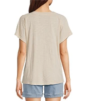 Democracy Petite Size Embroidered Fruit Crew Neck Short Sleeve Boy Tee Top