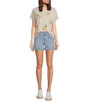 Democracy Petite Size Embroidered Fruit Crew Neck Short Sleeve Boy Tee Top