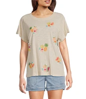 Democracy Petite Size Embroidered Fruit Crew Neck Short Sleeve Boy Tee Top