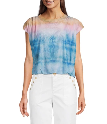 Democracy Petite Size Printed Scoop Neck Cap Sleeve Knit Top