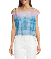 Democracy Petite Size Printed Scoop Neck Cap Sleeve Knit Top
