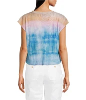 Democracy Petite Size Printed Scoop Neck Cap Sleeve Knit Top