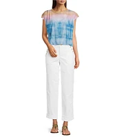Democracy Petite Size Printed Scoop Neck Cap Sleeve Knit Top