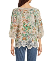 Democracy Petite Size Split V-Neck Crochet Scallop Trim Peplum Top