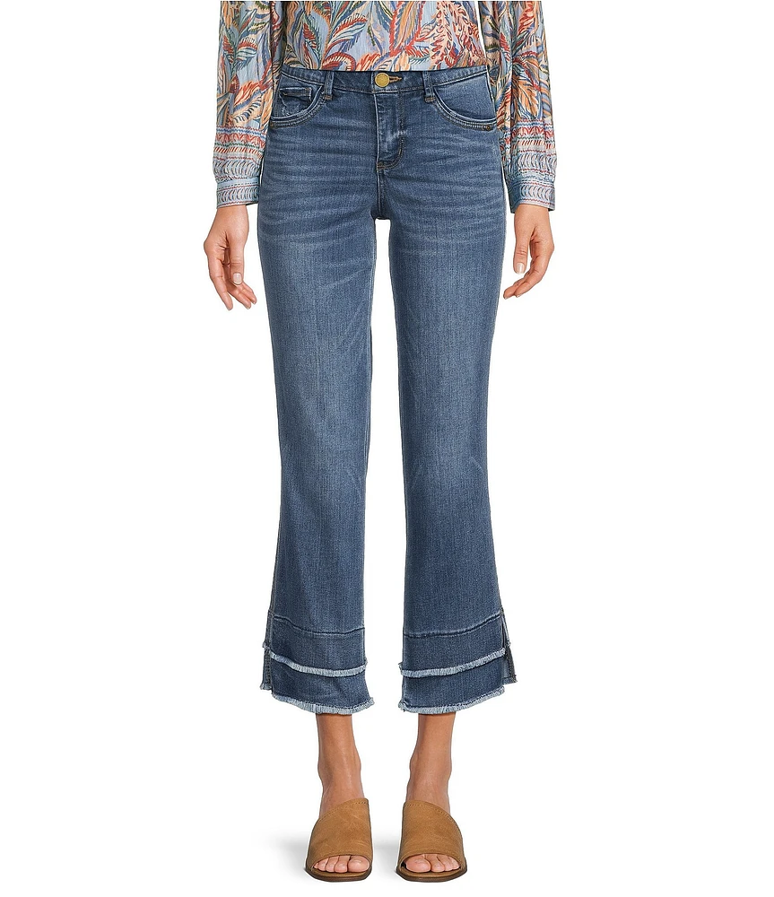 Democracy Petite Size Stretch Kick Flare Double Layer Fray Hem Crop Jeans