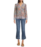 Democracy Petite Size Stretch Kick Flare Double Layer Fray Hem Crop Jeans
