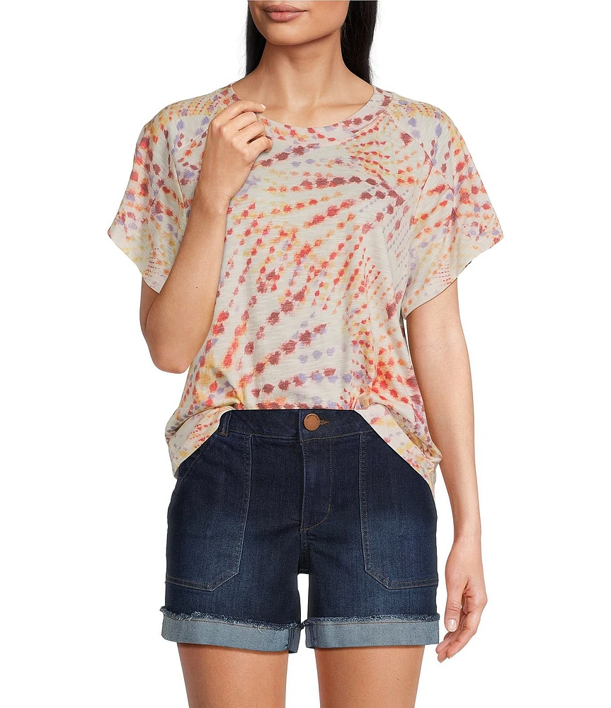Democracy Petite Size Tie-Dye Knit Crew Neck Short Sleeve Boyfriend Tee Shirt