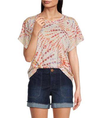 Democracy Petite Size Tie-Dye Knit Crew Neck Short Sleeve Boyfriend Tee Shirt