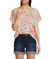 Democracy Petite Size Tie-Dye Knit Crew Neck Short Sleeve Boyfriend Tee Shirt