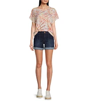 Democracy Petite Size Tie-Dye Knit Crew Neck Short Sleeve Boyfriend Tee Shirt