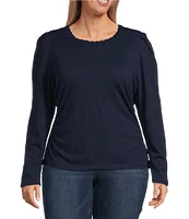 Democracy Plus Size Crew Neck Long Sleeve Soutache Side Ruched Detail Knit Top