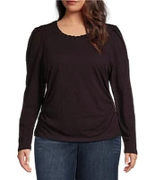 Democracy Plus Size Crew Neck Long Sleeve Soutache Side Ruched Detail Knit Top