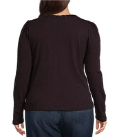 Democracy Plus Size Crew Neck Long Sleeve Soutache Side Ruched Detail Knit Top