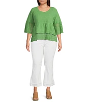 Democracy Plus Size Embriordered Double Layer Scoop Neck 3/4 Sleeve Peplum Top