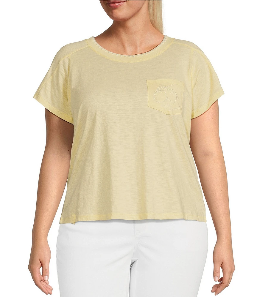 Democracy Plus Size Embroidered #double;Make Lemonade#double; Pocket Tee