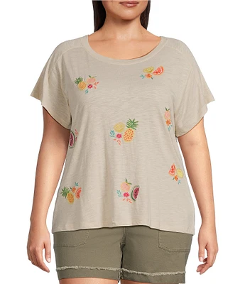Democracy Plus Size Embroidered Fruit Crew Neck Short Sleeve Boy Tee Top