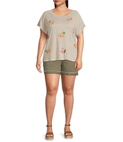 Democracy Plus Size Embroidered Fruit Crew Neck Short Sleeve Boy Tee Top