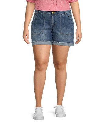 Democracy Plus Size High Rise Rolled Cuff Hem Stretch Denim Shorts