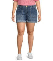 Democracy Plus Size High Rise Rolled Cuff Hem Stretch Denim Shorts