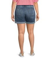 Democracy Plus Size High Rise Rolled Cuff Hem Stretch Denim Shorts