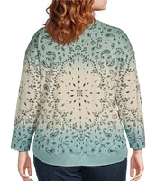 Democracy Plus Size Ombre Placement Print Crew Neck Long Sleeve Knit Top