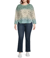 Democracy Plus Size Ombre Placement Print Crew Neck Long Sleeve Knit Top