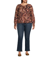 Democracy Plus Size Printed Crew Neck Long Puff Sleeve Sweater