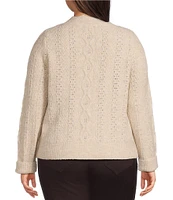 Democracy Plus Size Scalloped Edge Neck Long Sleeve Pointelle Sweater