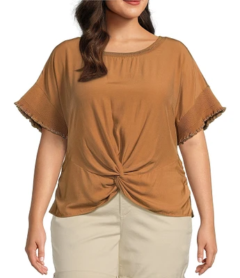 Democracy Plus Size Scoop Neck Short Sleeve Twisted Hem Top