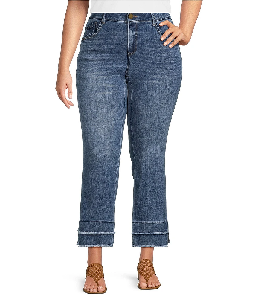 Democracy Plus Size Stretch Kick Flare Double Layer Fray Hem Crop Jeans