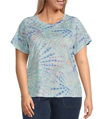 Democracy Plus Size Tie-Dye Knit Crew Neck Short Sleeve Boyfriend Tee Shirt