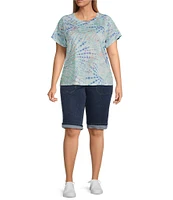 Democracy Plus Size Tie-Dye Knit Crew Neck Short Sleeve Boyfriend Tee Shirt