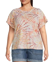 Democracy Plus Size Tie-Dye Knit Crew Neck Short Sleeve Boyfriend Tee Shirt