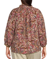 Democracy Plus Size Woven Floral Paisley Split V-Neck 3/4 Sleeve Top