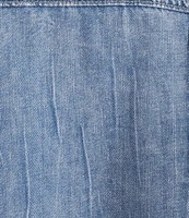Democracy Point Collar Long Sleeve Frayed Hem Chest Flap Pocket Button Front Denim Jacket