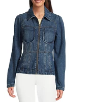 Democracy Point Collar Long Sleeve Peplum Denim Jacket