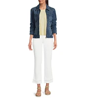 Democracy Point Collar Long Sleeve Peplum Denim Jacket