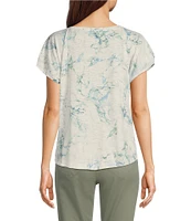 Democracy Petite Size Printed Scoop Neck Short Sleeve Twist Front Hem Knit Top
