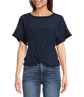 Democracy Scoop Neck Short Sleeve Twisted Hem Top