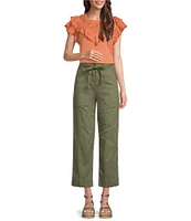 Democracy Skyrise Paperbag Tie Waist Relaxed Straight Leg Cropped Utility Pants