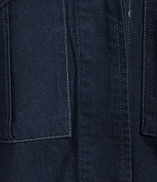 Democracy Solid Notch Collar Elbow Puff Sleeve Hidden Placket Denim Button Down Shirt