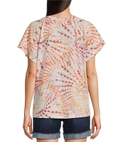 Democracy Tie-Dye Floral Knit Crew Neck Short Sleeve Boyfriend Tee Shirt