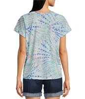 Democracy Tie-Dye Floral Knit Crew Neck Short Sleeve Boyfriend Tee Shirt