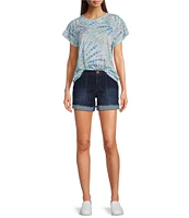 Democracy Tie-Dye Floral Knit Crew Neck Short Sleeve Boyfriend Tee Shirt