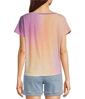 Democracy Tie-Dye Knit Scoop Neck Short Sleeve Twist Front Hem Knit Top